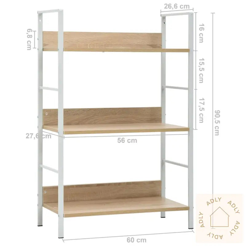 Bokhylle 3 Lag Eik 60X27,6X90,5 Cm Konstruert Tre