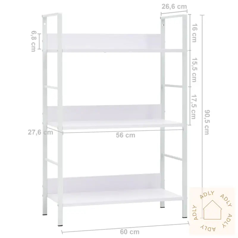 Bokhylle 3 Lag Hvit 60X27,6X90,5 Cm Konstruert Tre
