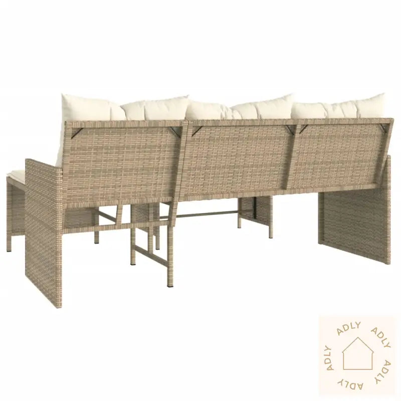 Hagesofa Med Bord Og Puter L-Formet Beige Polyrotting