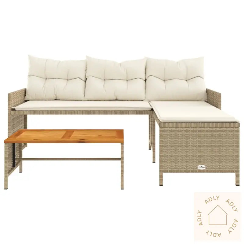 Hagesofa Med Bord Og Puter L-Formet Beige Polyrotting