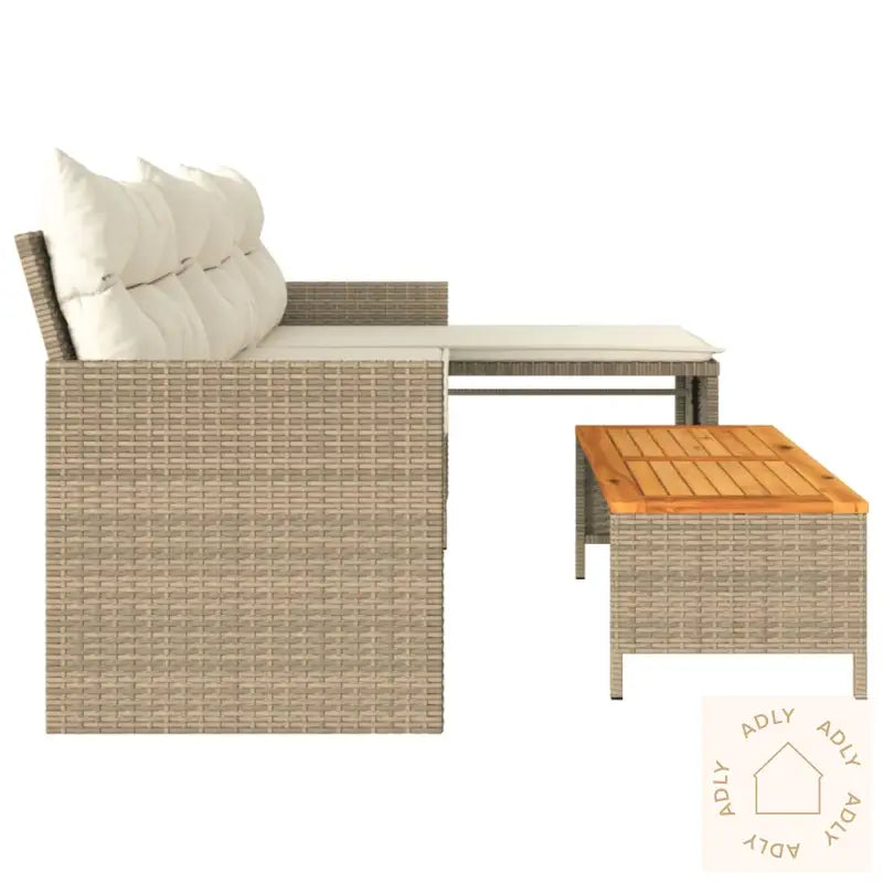 Hagesofa Med Bord Og Puter L-Formet Beige Polyrotting