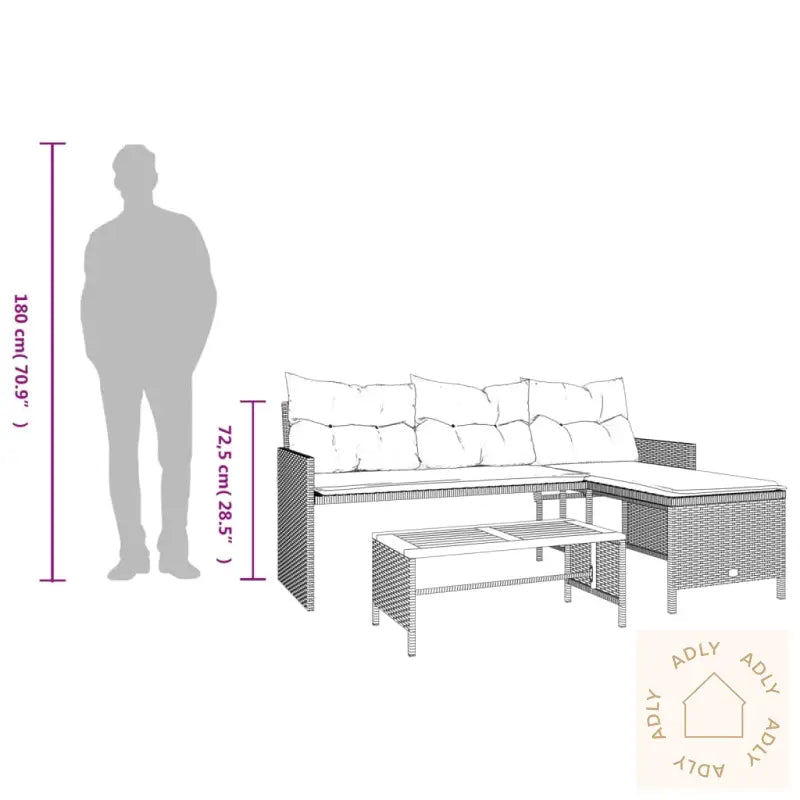 Hagesofa Med Bord Og Puter L-Formet Beige Polyrotting