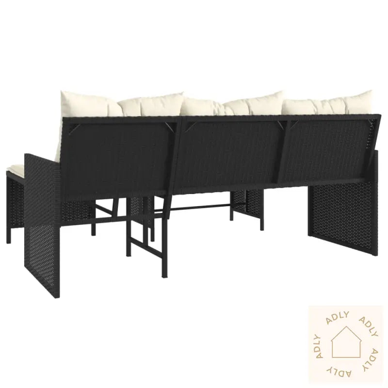 Hagesofa Med Bord Og Puter L-Formet Svart Polyrotting