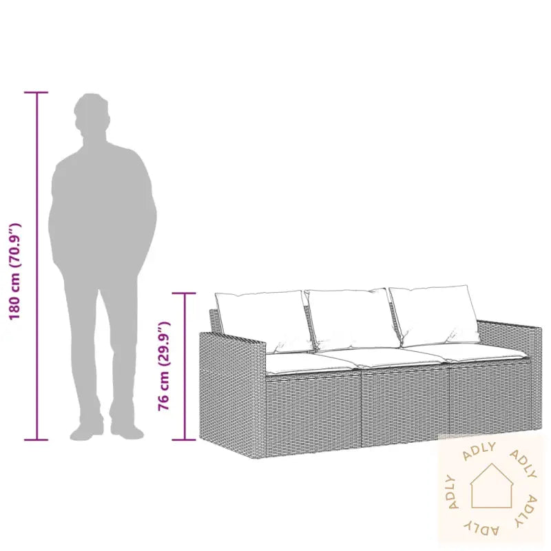 Hagesofa Med Puter 3-Seters Svart Polyrotting