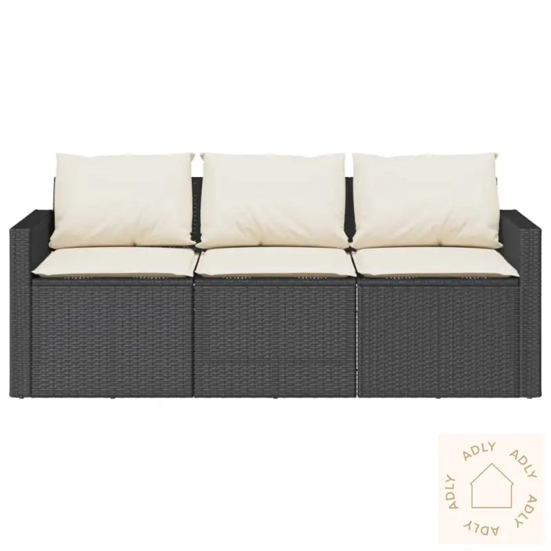 Hagesofa Med Puter 3-Seters Svart Polyrotting