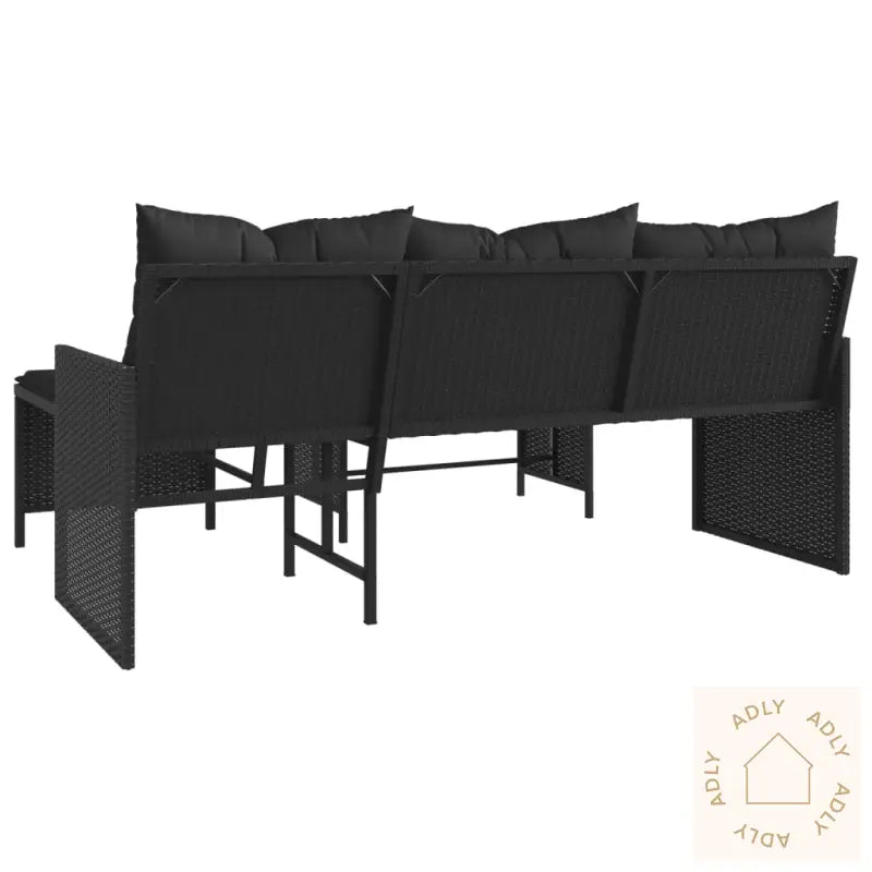 Hagesofa Med Bord Og Puter L-Formet Svart Polyrotting