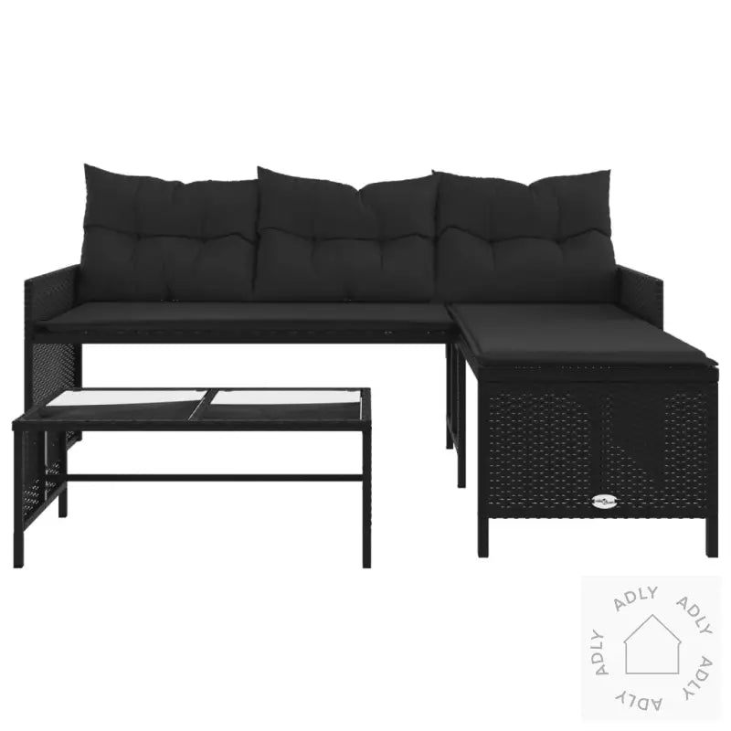 Hagesofa Med Bord Og Puter L-Formet Svart Polyrotting