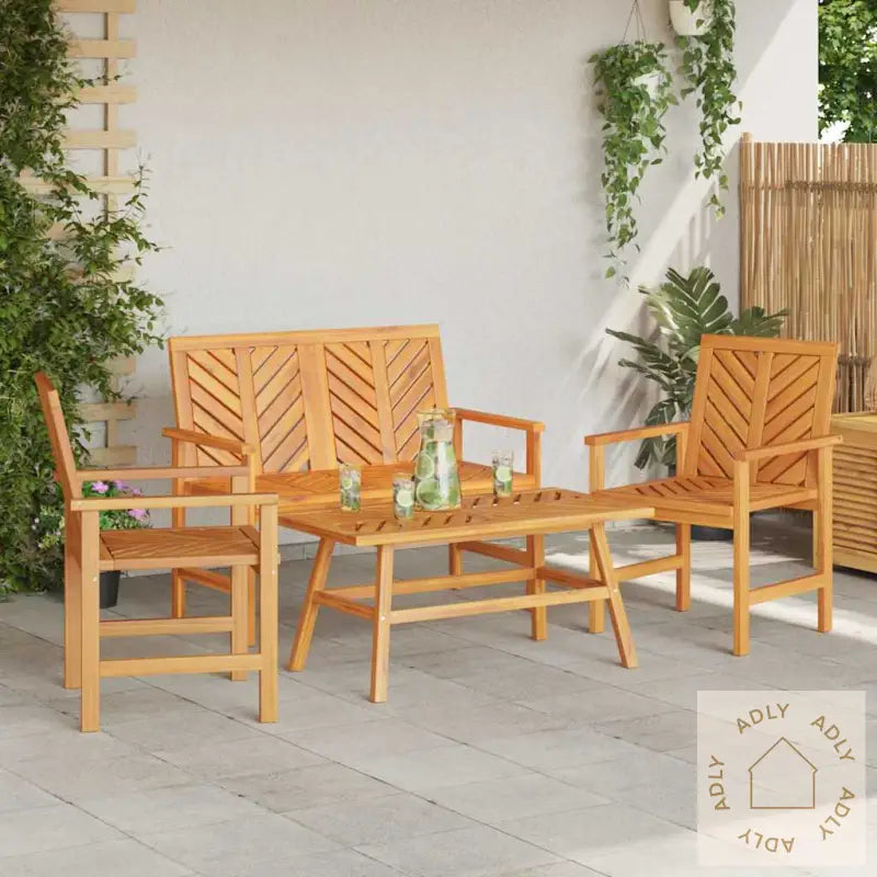 4 Delers Hage Lounge Sett Massivt Tre Akasietre
