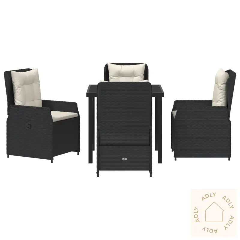 5 Delers Hage Spisestue Svart Poly Rattan