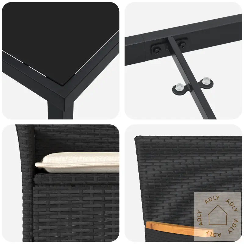 5 Delt Hage Spisebordsett Med Puter I Svart Poly Rattan