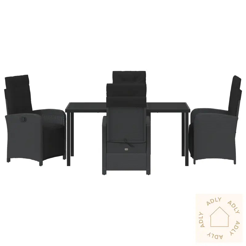 5 Delt Hage Spisestue Set Med Puter Svart Poly Rattan