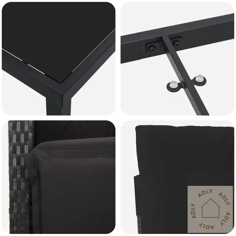 5 Delt Hage Spisestue Set Med Puter Svart Poly Rattan