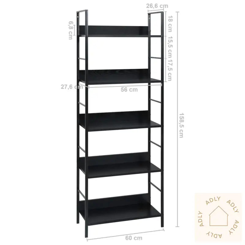 Bokhylle 5 Lag Svart 60X27,6X158,5 Cm Konstruert Tre