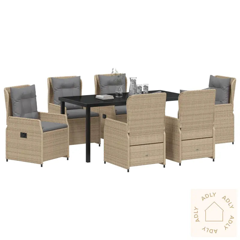 7 Deler Hage Middagssett Beige Poly Rattan