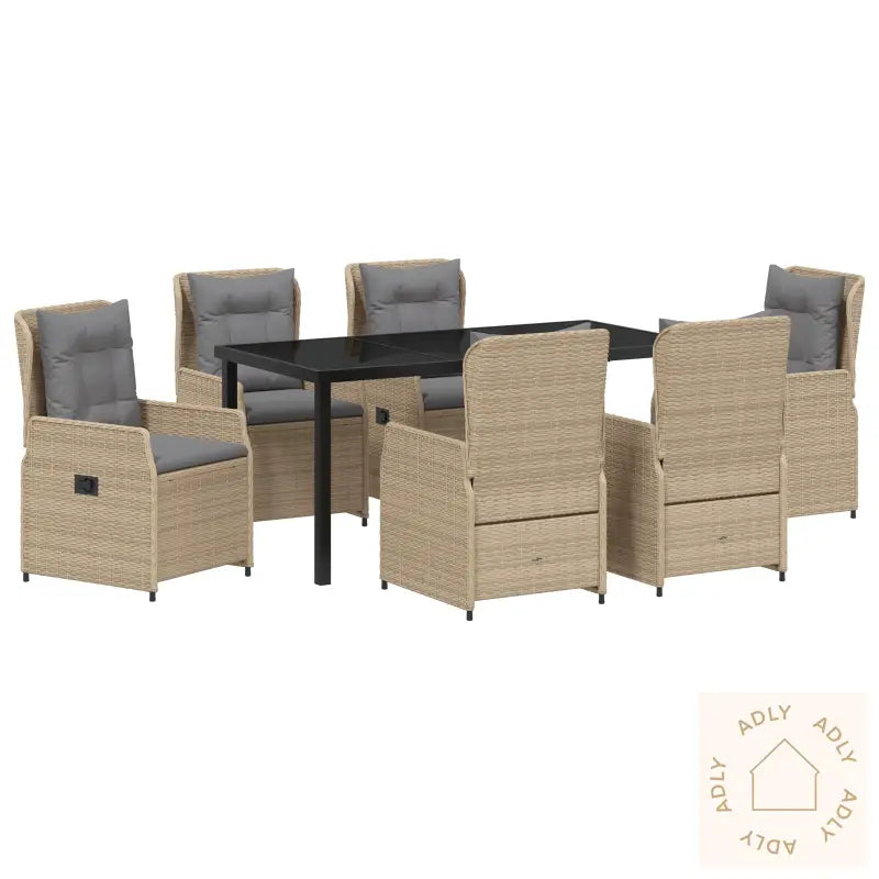 7 Deler Hage Middagssett Beige Poly Rattan