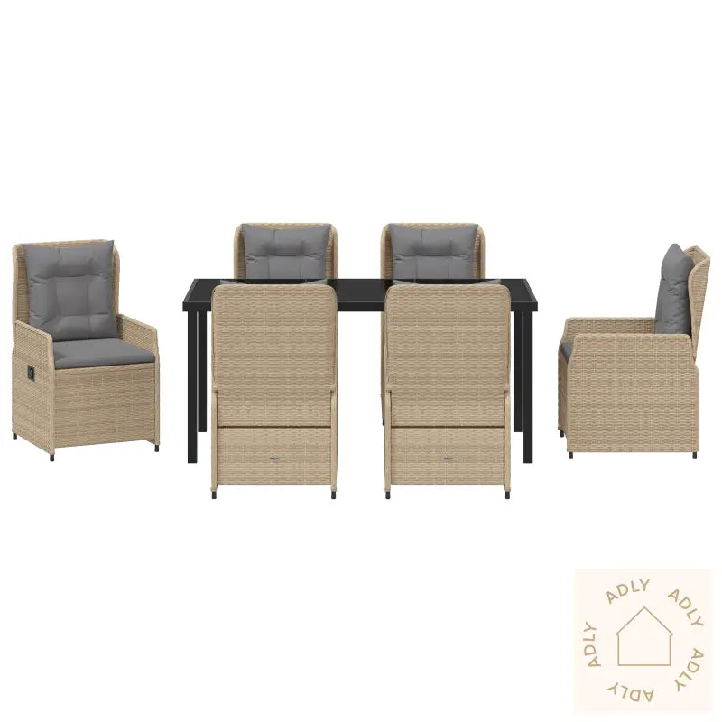 7 Deler Hage Middagssett Beige Poly Rattan