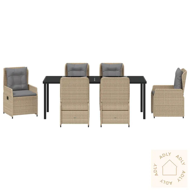 7 Delt Hage Spisebordsett Beige Poly Rattan