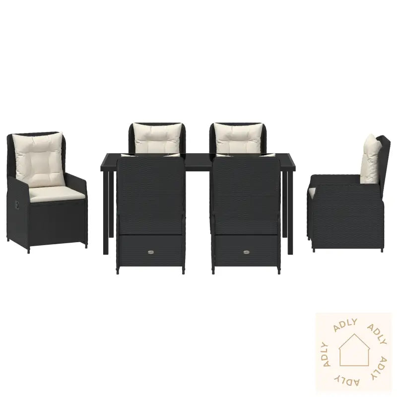 7 Delt Hage Spisegruppe Svart Poly Rattan