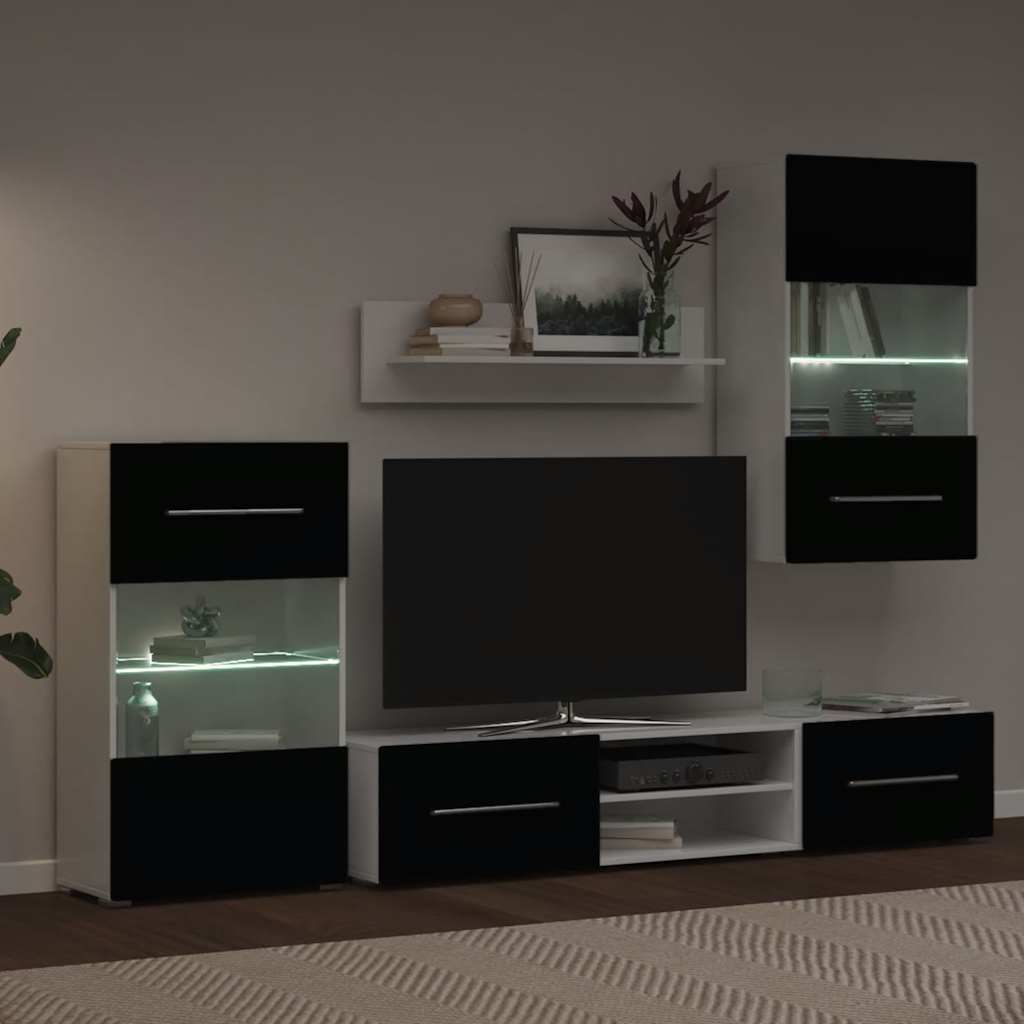 TV-møbel med skap og LED-lys 5 deler svart