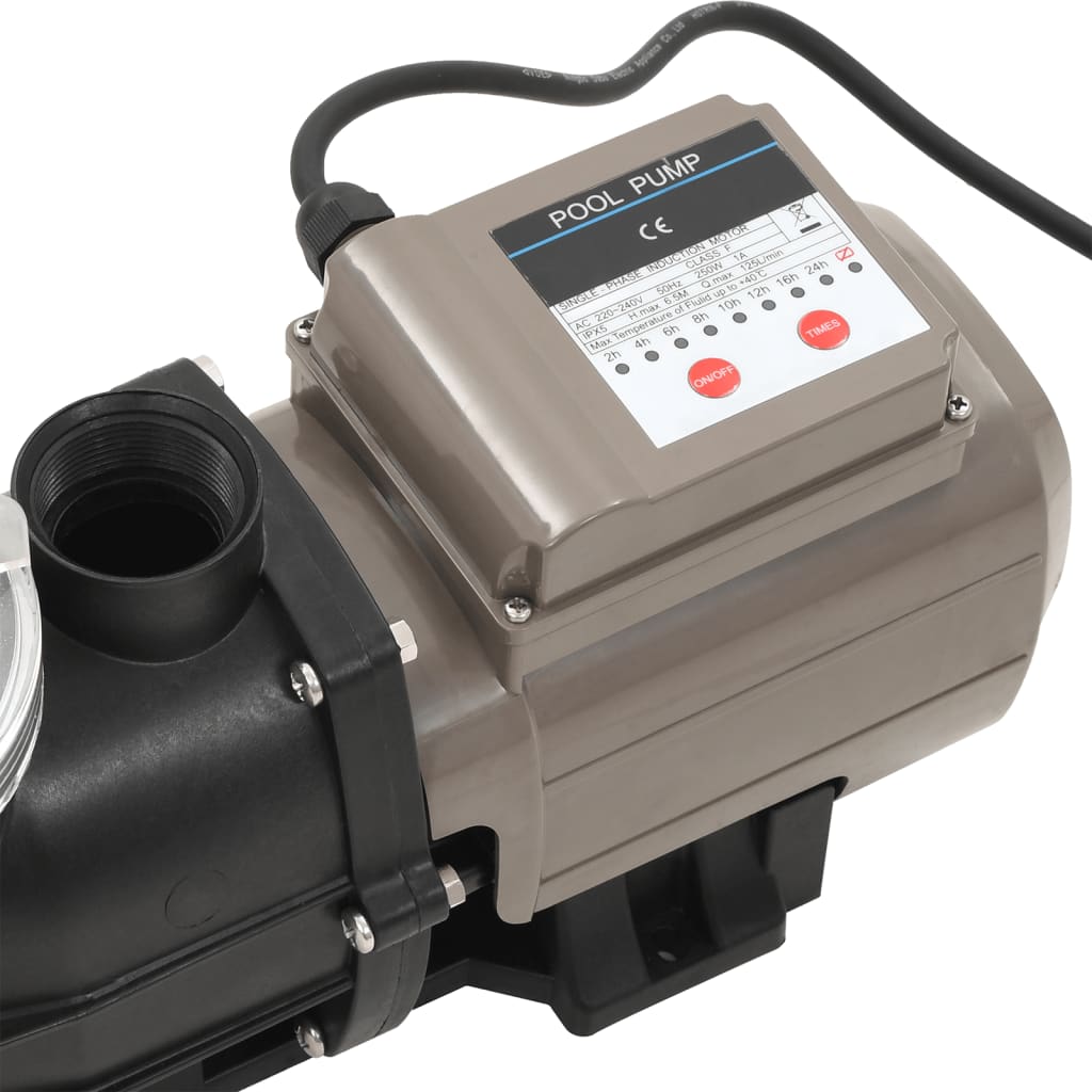 Bassengpumpe med tidsur svart 0,25 HP 8000 L/t