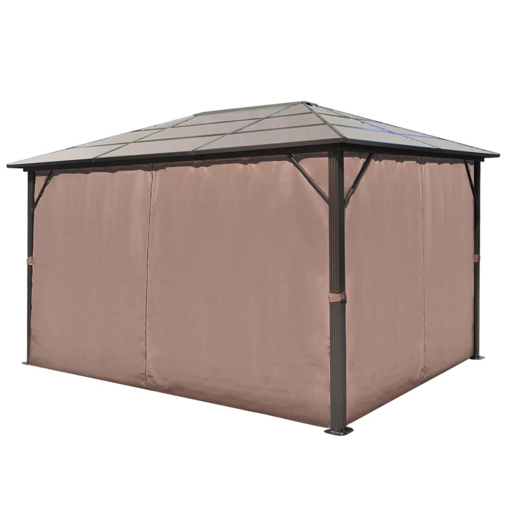 Paviljong med gardin brun aluminium 400 x 300 cm