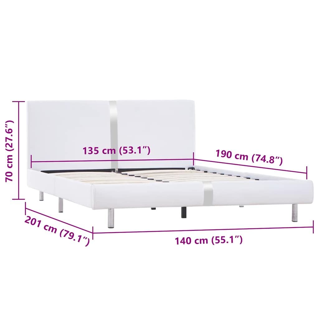 Sengeramme uten Madrass Hvit imitert skinn 135x190 cm