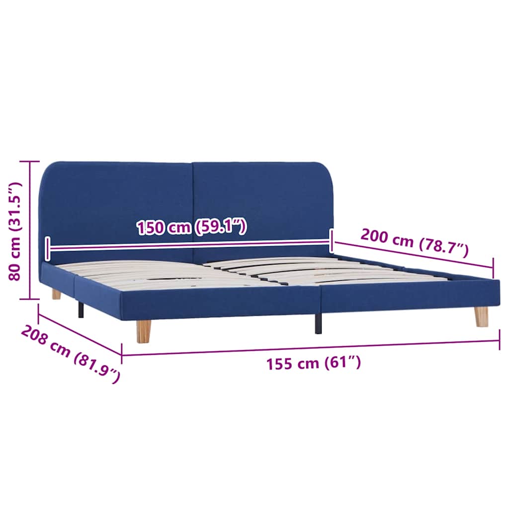 Sengeramme uten Madrass Blå Stoff 150x200 cm