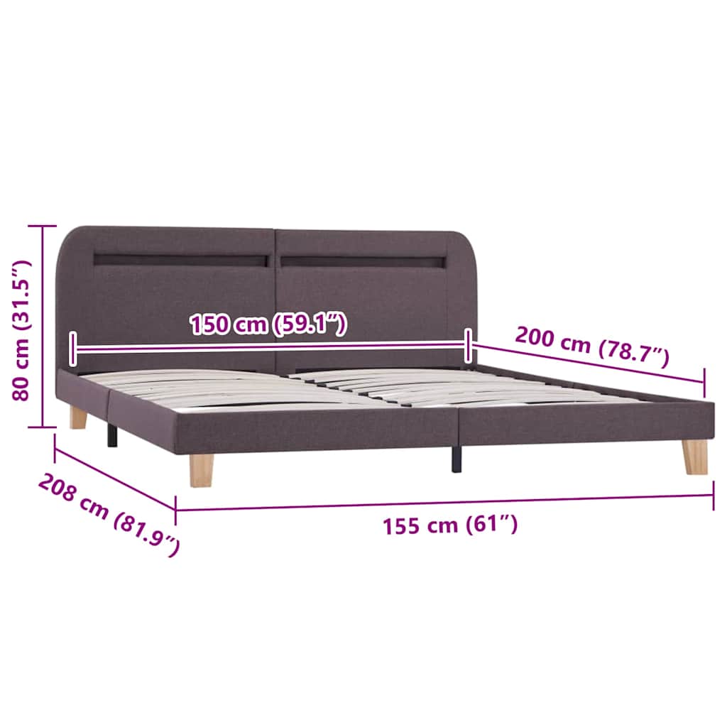 Sengeramme med LED uten Madrass Taupe Stoff 150x200 cm