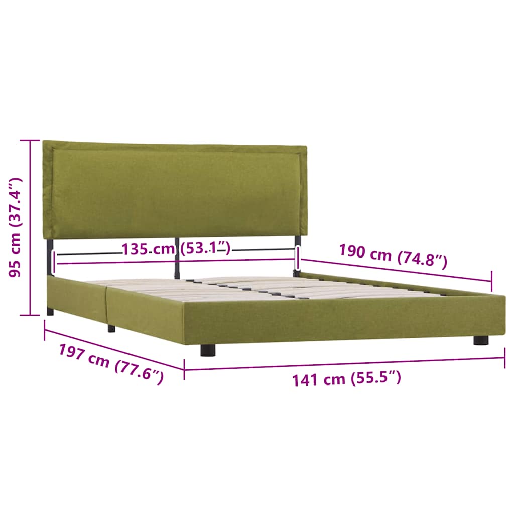 Sengeramme uten Madrass Grønt Stoff 135x190 cm