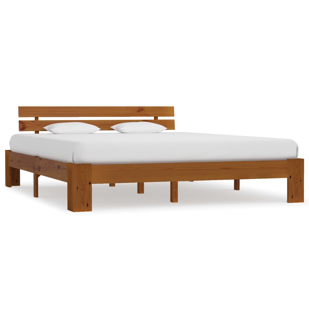 Sengeramme med hodegavl honningbrun heltre furu 160x200 cm