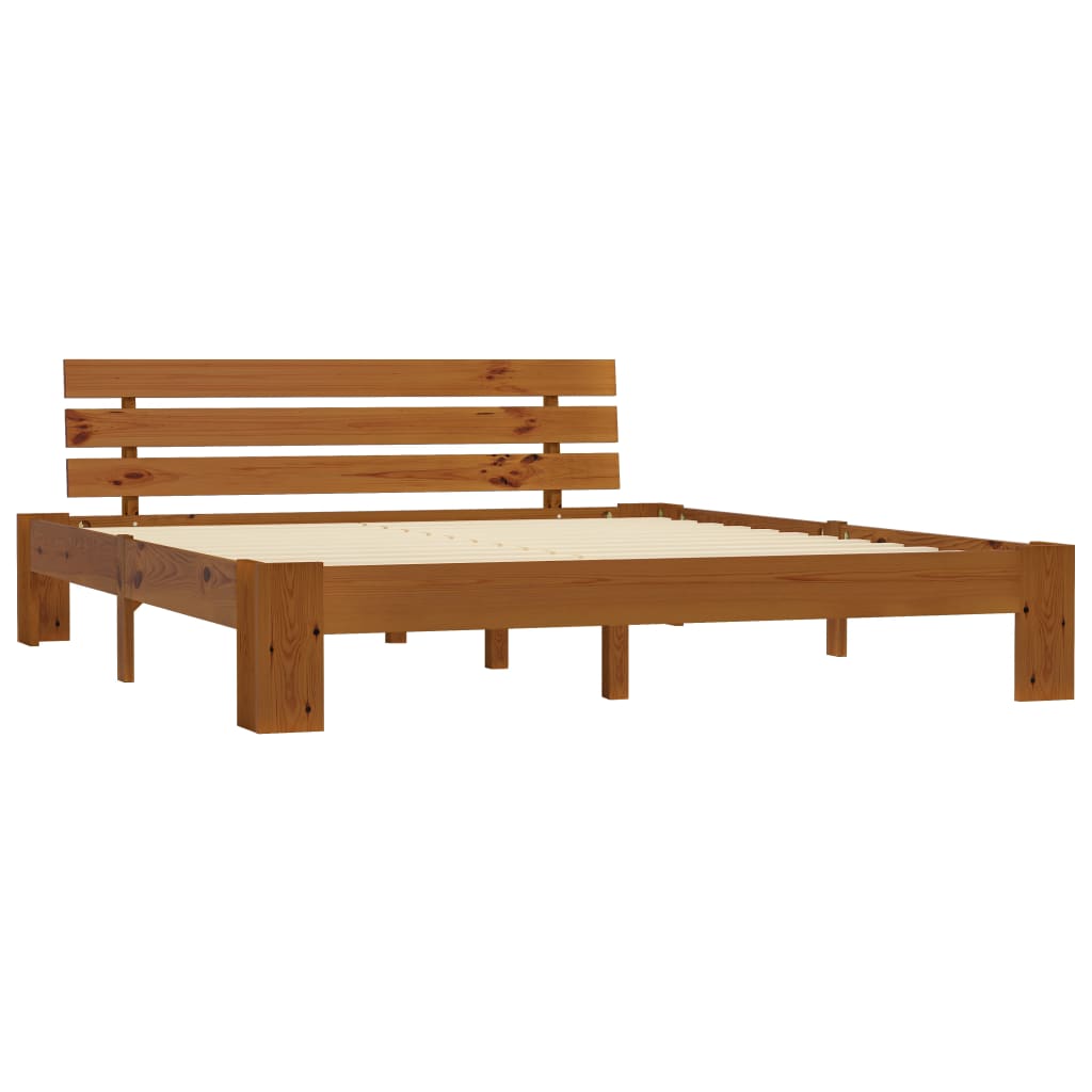 Sengeramme med hodegavl honningbrun heltre furu 160x200 cm