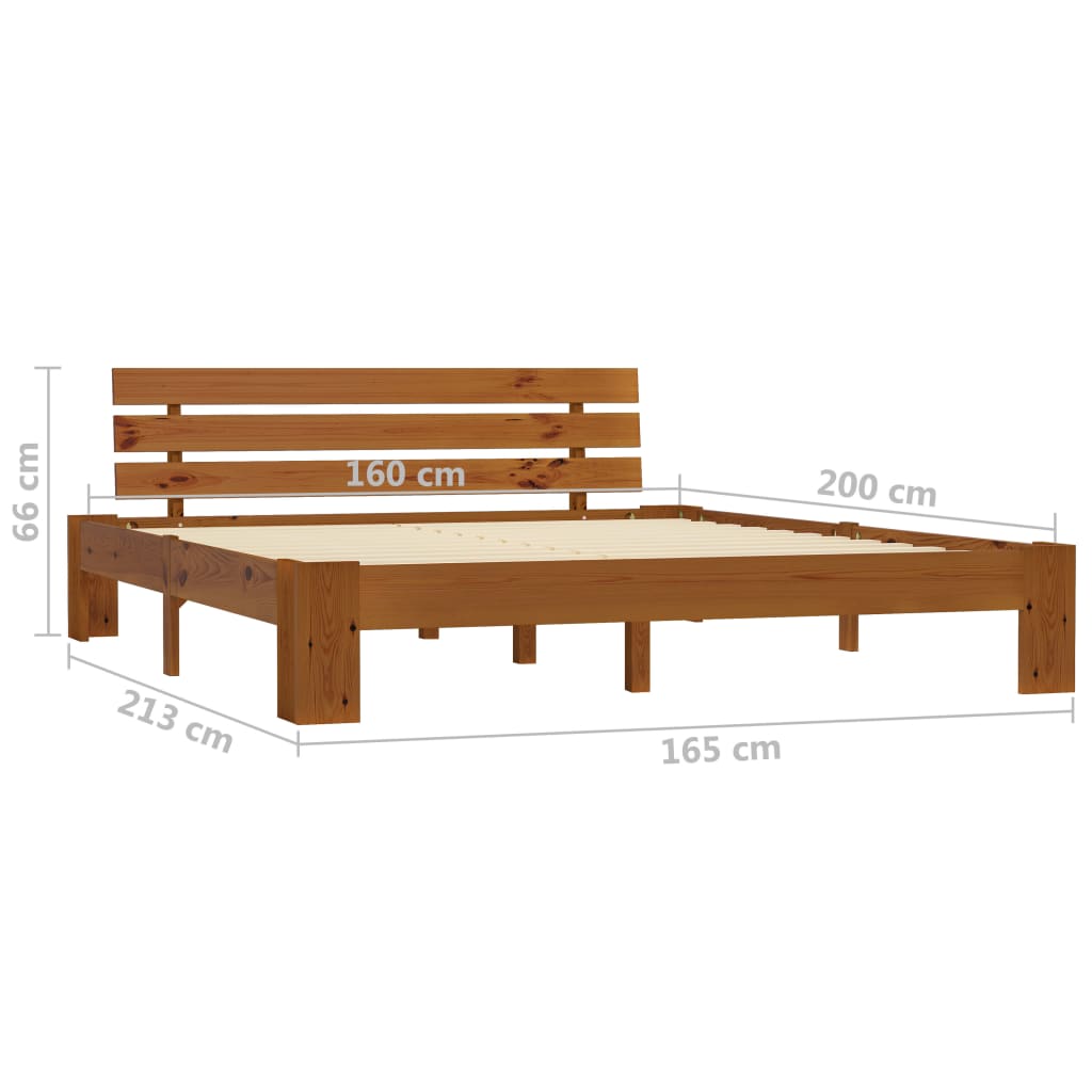 Sengeramme med hodegavl honningbrun heltre furu 160x200 cm