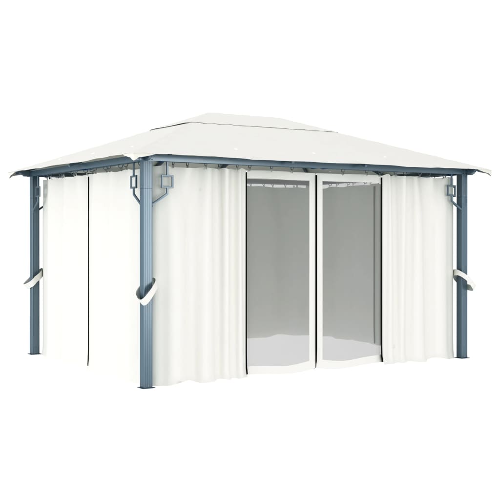 Paviljong med gardin 400 x 300 cm kremhvit aluminium