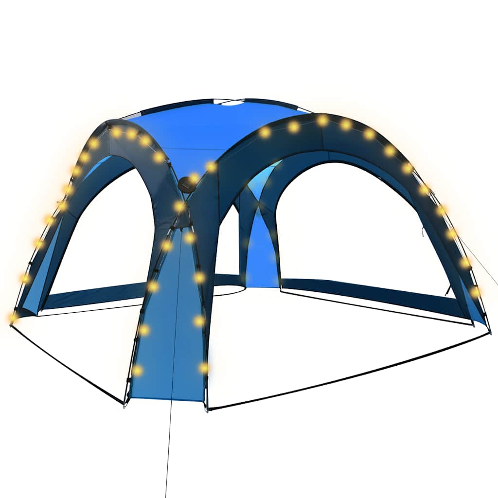 Partytelt med LED og 4 sidevegger 3,6x3,6x2,3 m blå