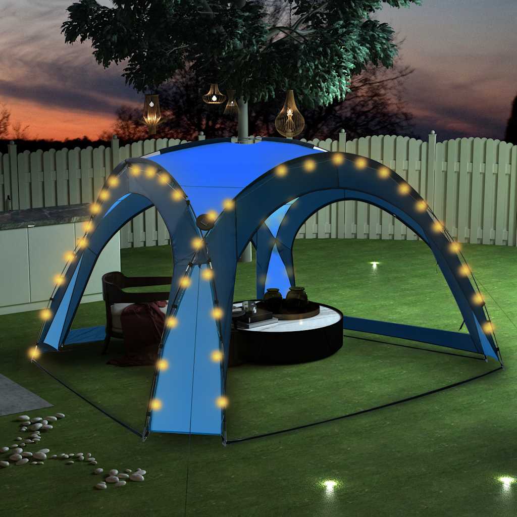 Partytelt med LED og 4 sidevegger 3,6x3,6x2,3 m blå
