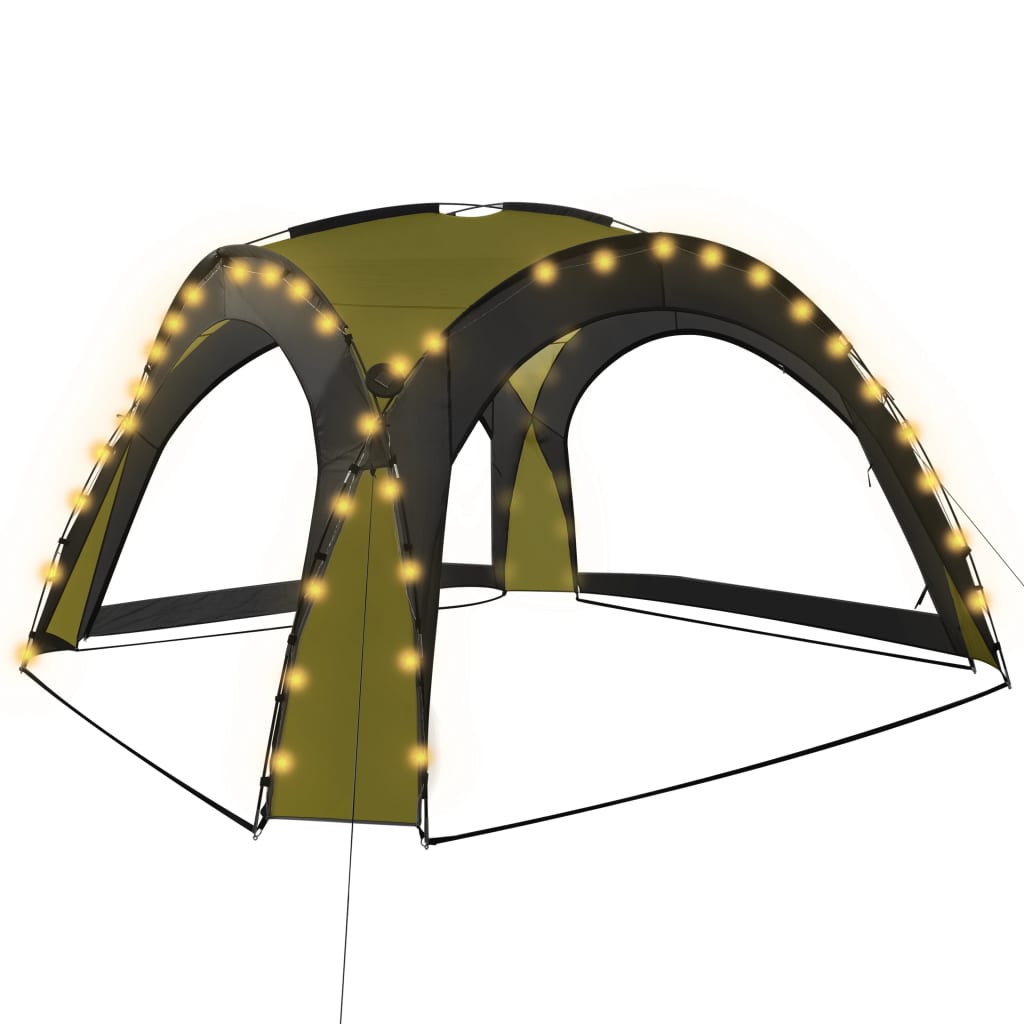 Partytelt med LED og 4 sidevegger 3,6x3,6x2,3 m grønn