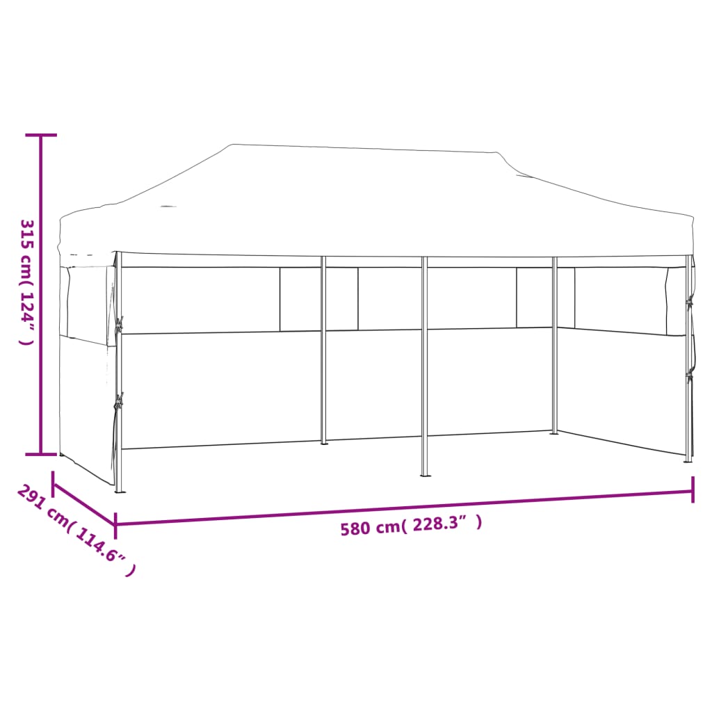 Foldbart popup festtelt med sidevegger 3x6 m stål hvit