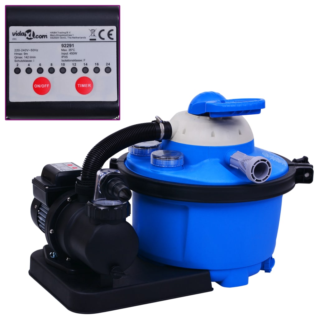 Sandfilterpumpe med timer 450 W 25 L