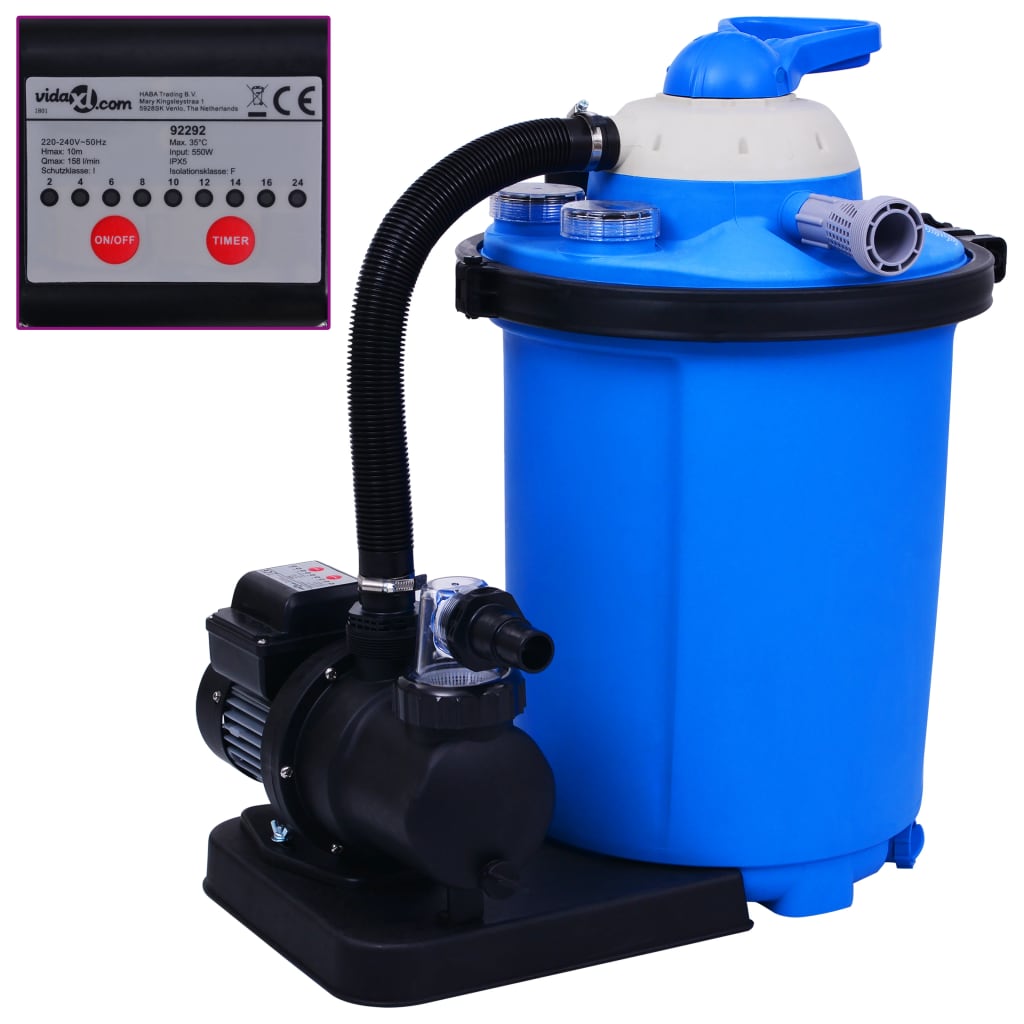 Sandfilterpumpe med timer 550 W 50 L