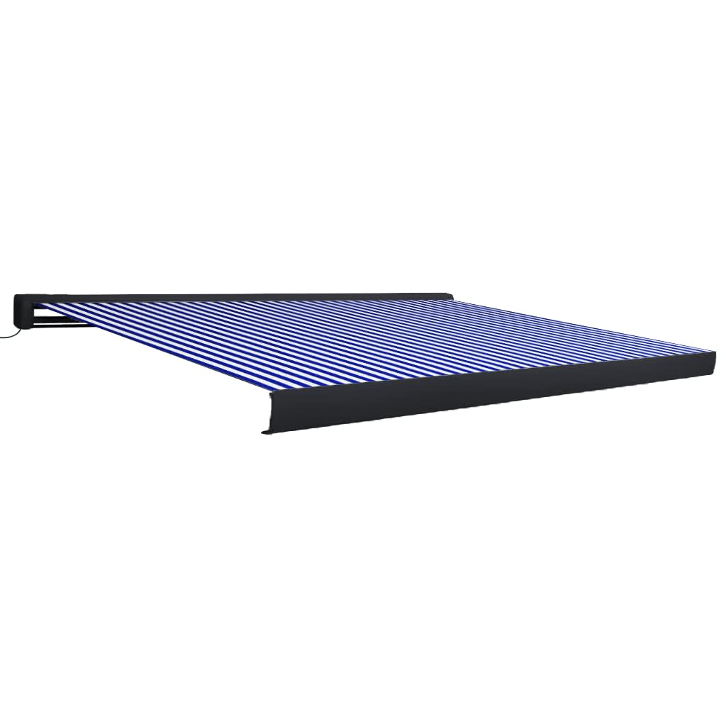 Motorisert kassettmarkise 450x300 cm blå og hvit