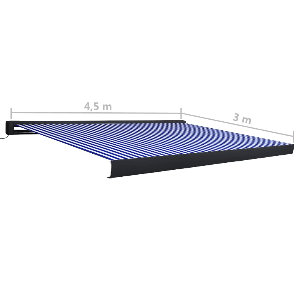Motorisert kassettmarkise 450x300 cm blå og hvit