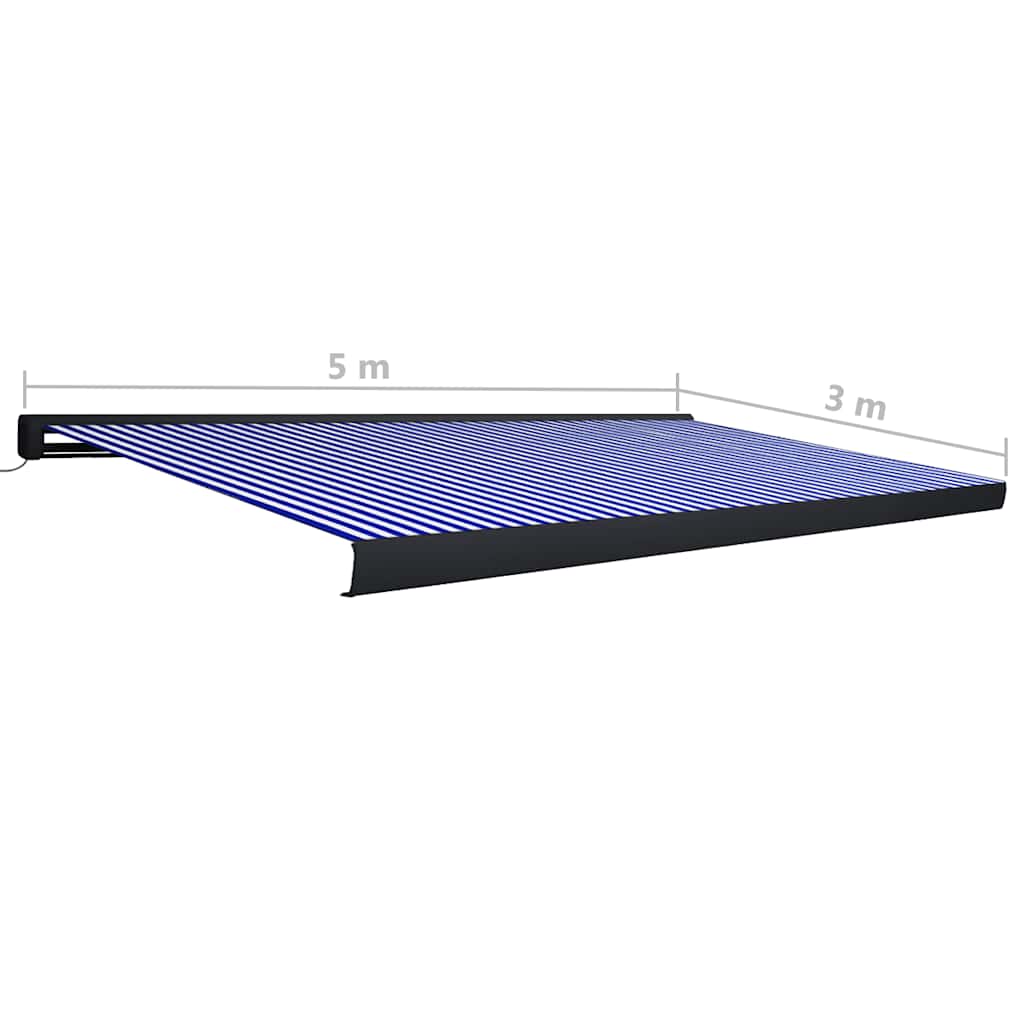 Motorisert kassettmarkise 500x300 cm blå og hvit