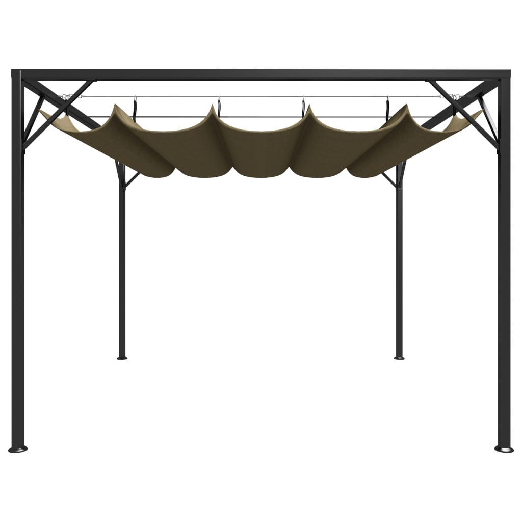 Paviljong for vegg med uttrekkbart tak 3x3 m gråbrun 180 g/m²
