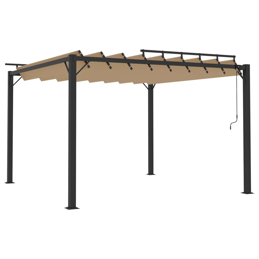 Paviljong med lamelltak 3x3 m gråbrun stoff og aluminium