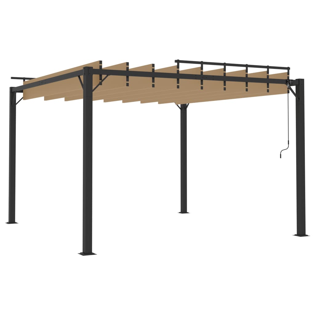 Paviljong med lamelltak 3x3 m gråbrun stoff og aluminium