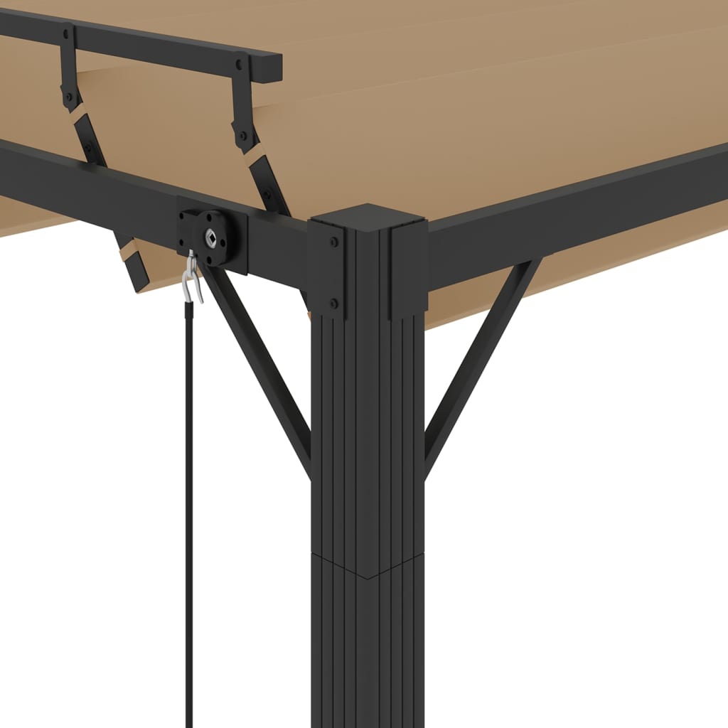 Paviljong med lamelltak 3x3 m gråbrun stoff og aluminium