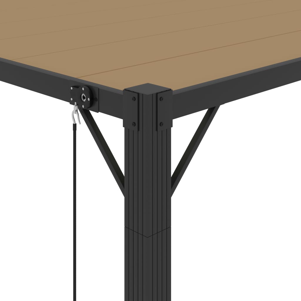 Paviljong med lamelltak 3x3 m gråbrun stoff og aluminium