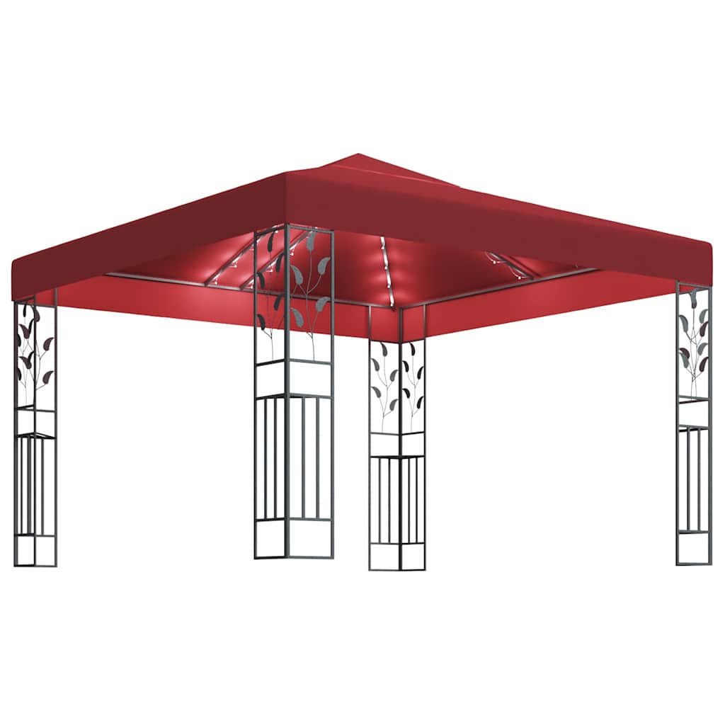 Paviljong med LED-lysslynge 3x3 m vinrød
