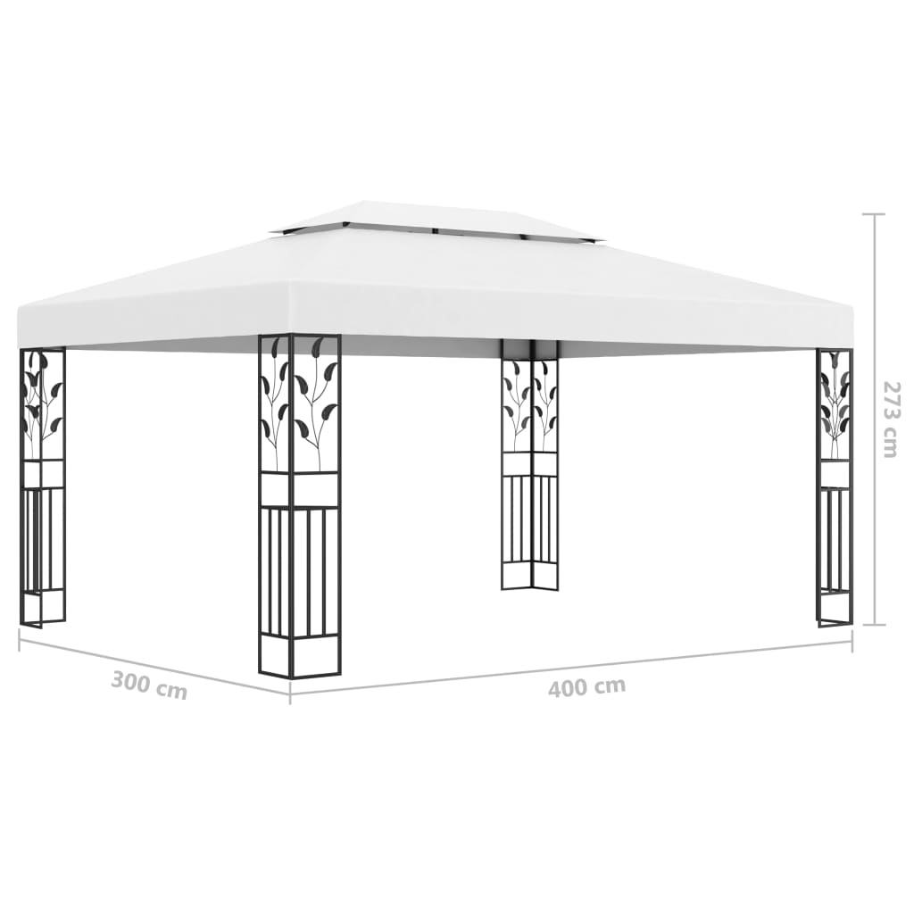 Paviljong med dobbelt tak og LED-lysslynge 3x4 m hvit