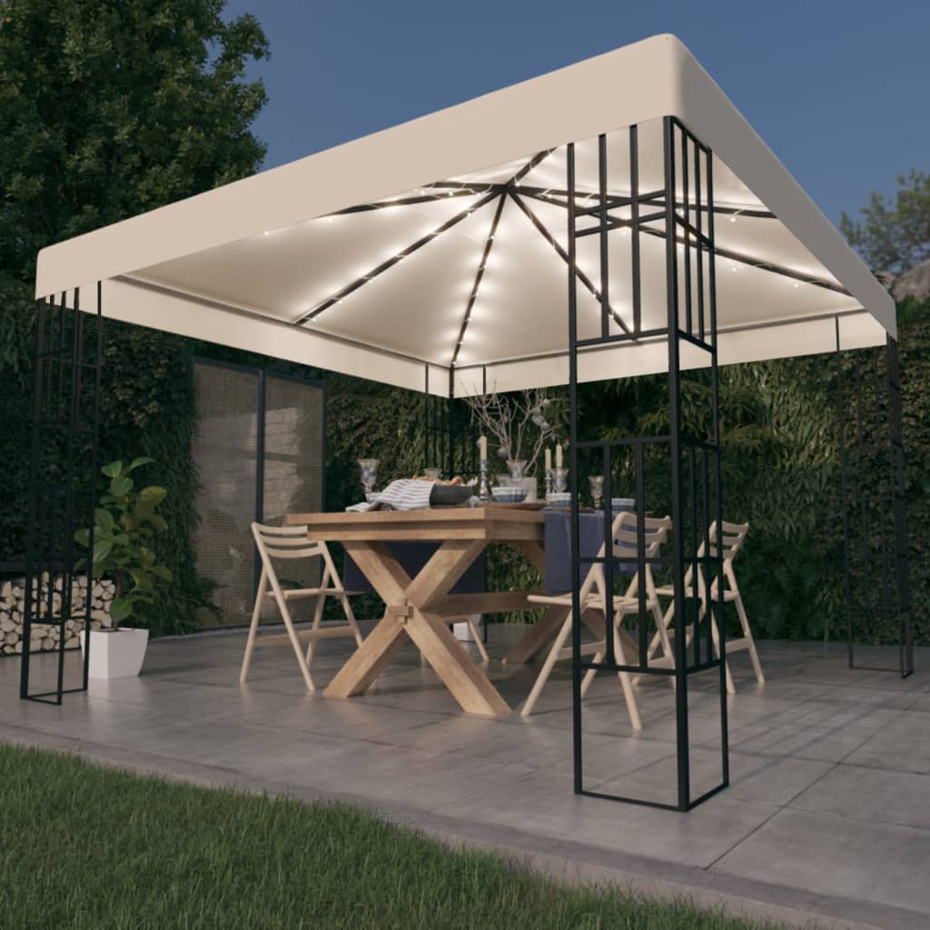Paviljong med LED-lysslynge 3x3 m kremhvit